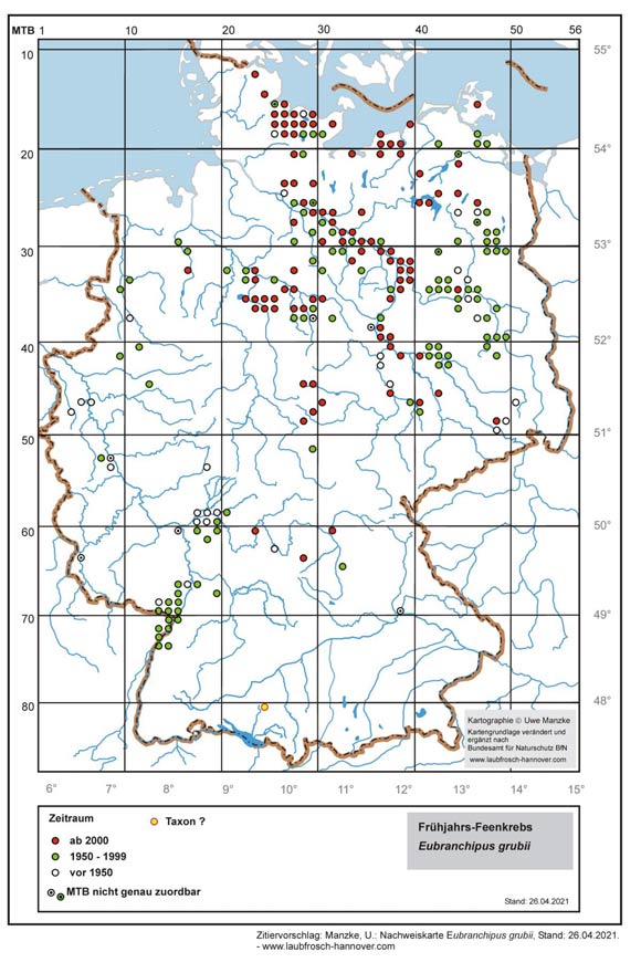 Nachweise von Eubranchipus grubii in Deutschland © Uwe Manzke Nachweise von Eubranchipus grubii in Deutschland © Uwe Manzke